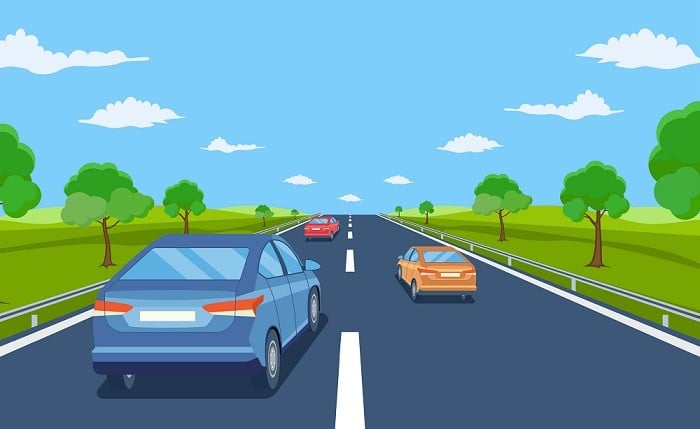 複数の社用車が日中の業務で走行・運用されている様子を示すイラスト
