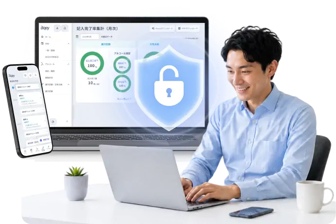 Bqeyのダッシュボード画面とセキュリティ保護のイメージ